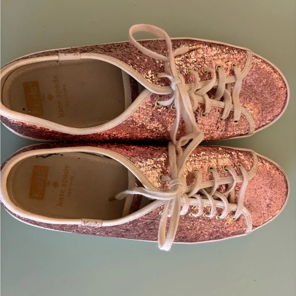 Kate Spade Pink Glitter Sneakers Sparkly Lace-Up - Picture 3 of 3